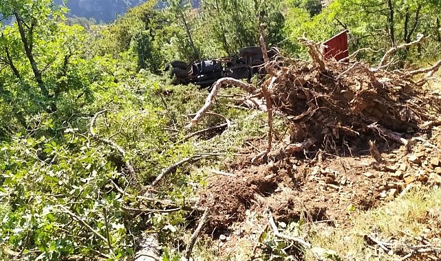 Nallıhan'da freni boşalan itfaiye aracı uçuruma yuvarlandı