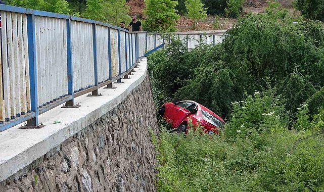 Otomobil istinat duvarından ağaçlık alana uçtu: 4 yaralı