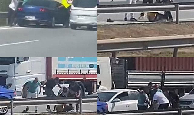 Otoyolda sürücü önce dövüldü sonra suyla ayıtılmaya çalışıldı: O anlar kamerada