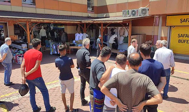 Pazar yerinde oğul veren arılar kovana alındı