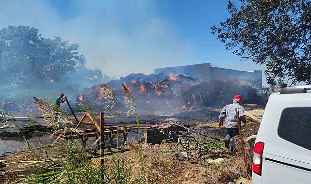 Saman alevi 2 kamyon ile 4 römorku yaktı