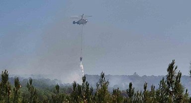 Şarköy'de orman yangınına helikopterle müdahale sürüyor