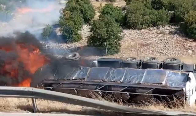 TAG Otoyolu'nda devrilen tır yandı: 1 yaralı