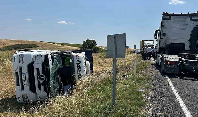 Tekirdağ'da tarlaya devrilen tırda sürücü yaralandı