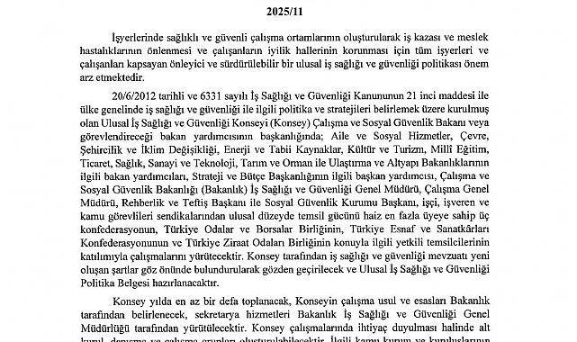 Ulusal İş Sağlığı ve Güvenliği Konseyi toplanıyor
