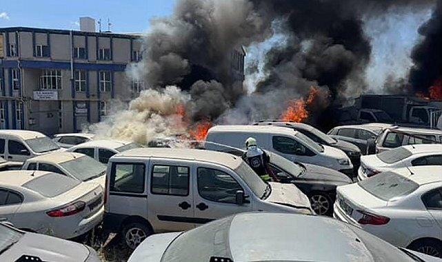 Yediemin otoparkında 10 araç alevlere teslim oldu