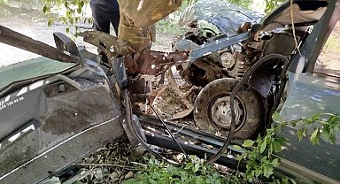 Yoldan çıkan otomobil ağaca çarptı: 1 yaralı