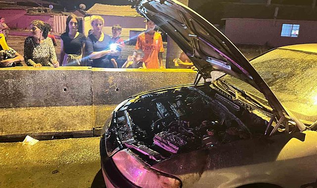 Aracı yanan sürücünün yardımına vatandaşlar koştu