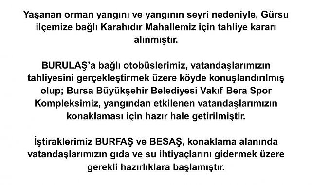 Bursa'da yangın sebebiyle Karahıdır Mahallesi boşaltılıyor