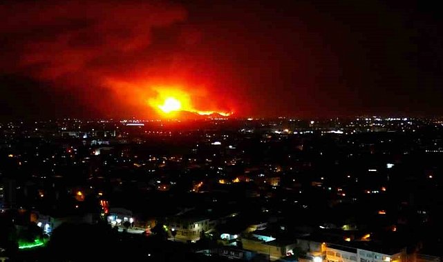 Bursa'daki yangında, patlamalar havadan görüntülendi