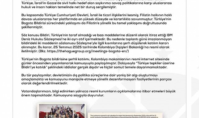 Dezenformasyonla Mücadele Merkezi: " Türkiye tepkiler üzerine bildiriye katıldı şeklindeki iddialar gerçek dışıdır ve hiçbir somut temele dayanmamaktadır"