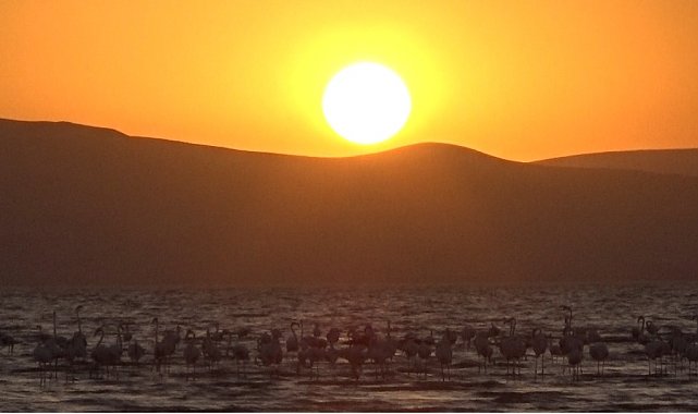 Erçek Gölü'nde kızıllığa bürünmüş gün batımı büyüledi