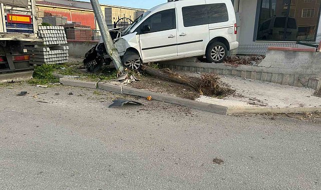 Hafif ticari araç önce ağaca, ardından direğe çarptı: 1 yaralı