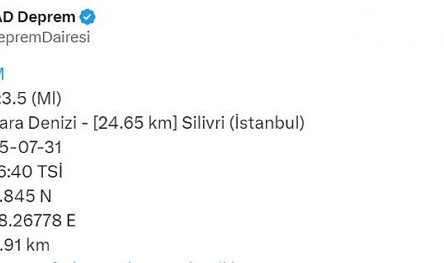 İstanbul'da 3.5 şiddetinde deprem oldu