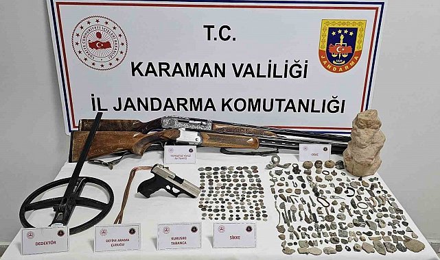 Karaman'da jandarmanın uygulamalarında tarihi eserler ele geçirildi