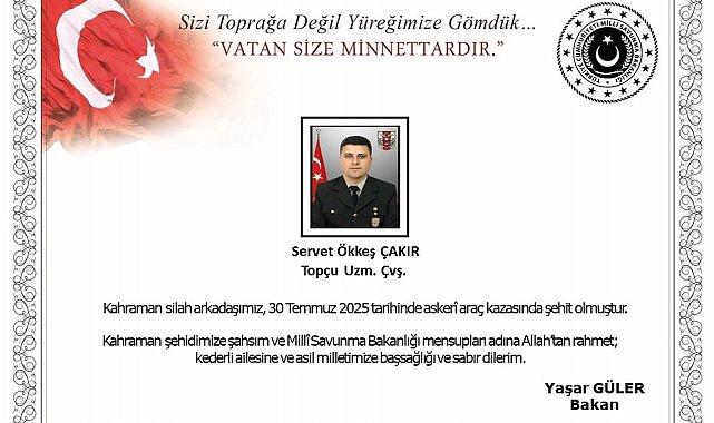 MSB: Edirne'de meydana gelen araç kazasında 1 asker şehit oldu