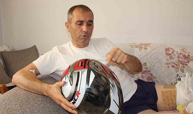 Otomobille çarpışan motosikletin sürücüsü havada takla attı: "Beni kurtaran başımdaki kask oldu"