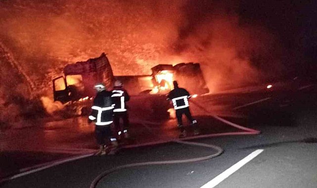 Şanlıurfa'da devrilen akaryakıt tankeri yandı