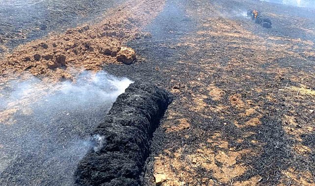 Sındırgı'da samanlar tarlada yandı