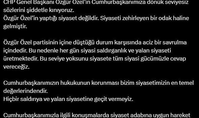 AK Parti Sözcüsü Çelik: "Özgür Özel'in Cumhurbaşkanımıza dönük seviyesiz sözlerini şiddetle kınıyoruz"