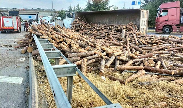Amasya'da tomruk yüklü tır devrildi: 1 yaralı