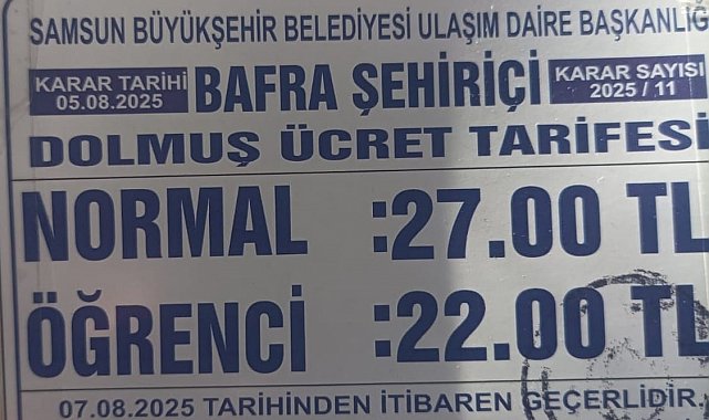 Bafra'da dolmuş ücretlerine zam