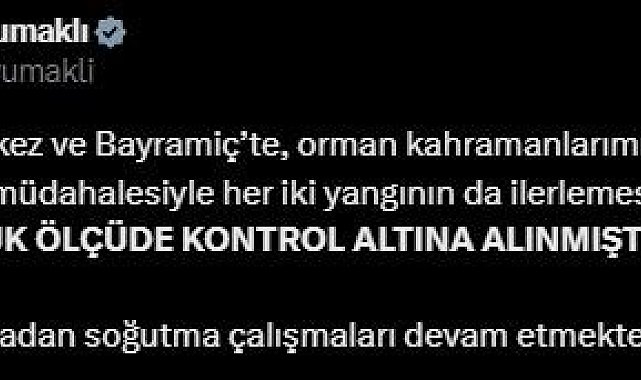 Bakan Yumaklı: "Yangınlar büyük ölçüde kontrol altına alınmıştır"