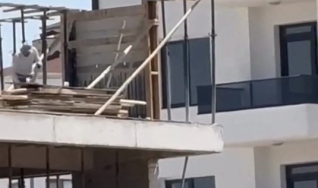 İnşaat işçilerinin tehlikeli çalışması kameraya yansıdı