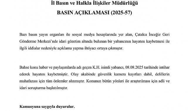 İstanbul Valiliğinden Çatalca'daki iddialarla ilgili açıklama