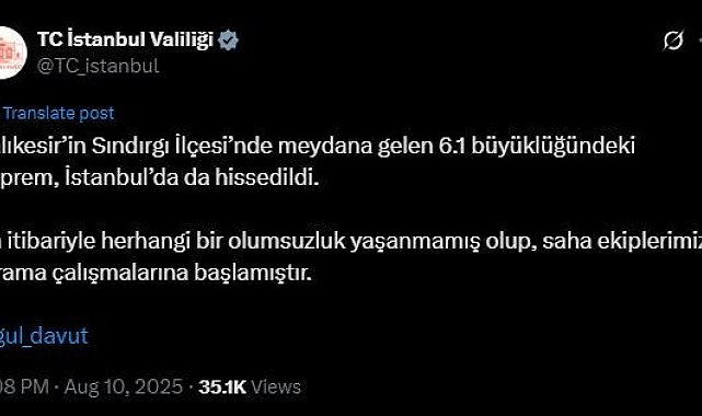 İstanbul Valiliğinden deprem açıklaması