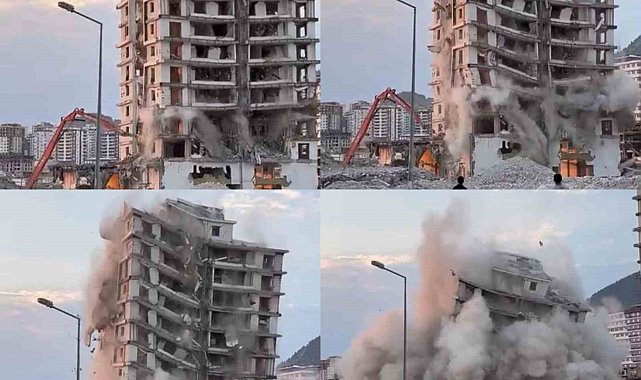 Kahramanmaraş'ta yıkımı yapılan binanın çökme anı kameraya yansıdı