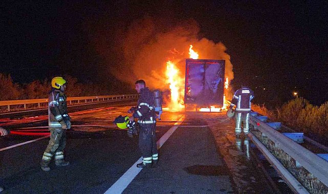 Kargo kamyonu otoyolda alev aldı