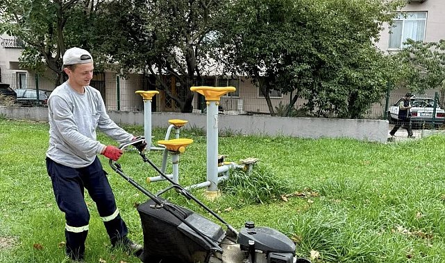 Körfez'de yeşil alanların bakımı yapılıyor