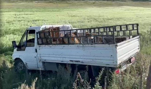Kovan yüklü kamyonet devrildi, arılar etrafa yayıldı