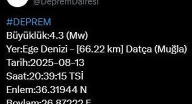 Muğla'da 4.3 büyüklüğünde deprem