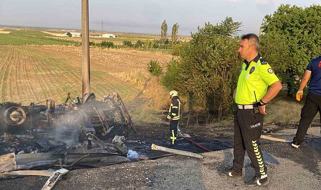 Şarampole devrilen tır alev topuna döndü