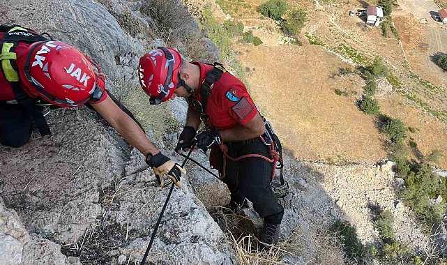 Serik'te uçurumda 3 gündür mahsur kalan keçi, ekipler tarafından kurtarıldı