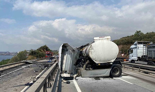 Tanker bariyerlere girip makasladı, ardından alev aldı
