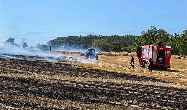 Tekirdağ'da 50 dönüm biçilmiş buğday tarlası yandı