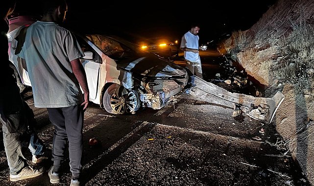 Yola çıkan hayvana çarpmamak için manevra yapan araç beton duvara çarptı