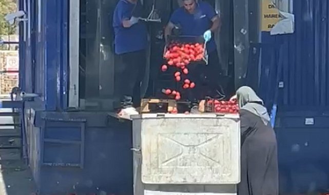 Zincir markette kasalar dolusu domates çöpe döküldü, o anlar tepki topladı