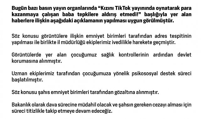 Aile ve Sosyal Hizmetler Bakanlığı Tiktok'ta dans ettirilen kızı devlet korumasına aldı