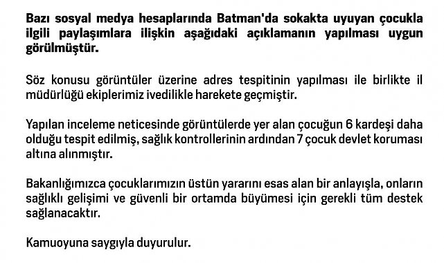 Batman'da sokakta uyuyan çocuk ve 6 kardeşi devlet koruması altına alındı