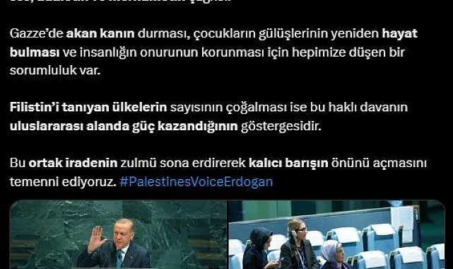 Emine Erdoğan'dan Cumhurbaşkanı Erdoğan'ın BM'deki hitabına ilişkin paylaşım: