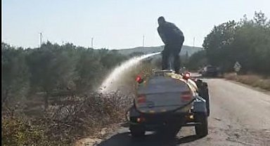 Kırkağaç'ta motosiklet alev aldı, yangın otluk alana sıçradı