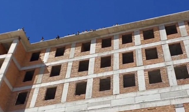 Maaşlarını alamayan işçiler binanın tepesine çıktı