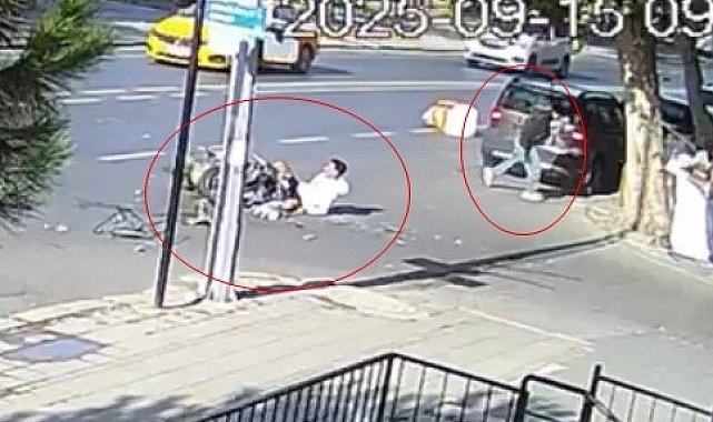 Motosiklet kasasıyla birlikte otomobilin üzerinden uçtu