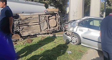 Otomobille çarpışan araç takla atarak durabildi