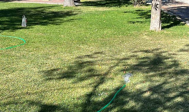 Park sulama hortumundan boşa akan su israfa yol açtı