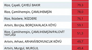 Rize'nin bir çok noktasına son 24 saatte 110 kg ve üstü yağış düştü